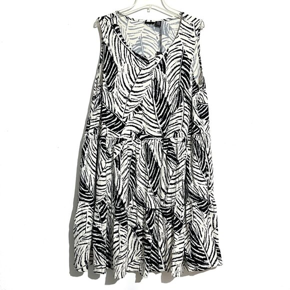 Rachel Zoe Tiered Palm Leaf Print Stretchy Swing Dress - Picture 1 of 12